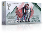 Wyrmspan Dragon Academy expansion box featuring watercolor art of a young dragon, for 1–5 players ages 14+ lasting 90 minutes.