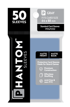Phantom Sleeves Gray 50-count pack for standard TCG/CCG cards, 64x88mm matte front and matte back card sleeves.