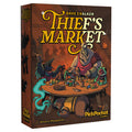Front box cover of Thief's Market by Dave Chalker, published by PickPocket Games, featuring anthropomorphic animal thieves dividing loot at a tavern table.