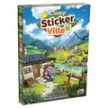 Front box cover of Cozy Stickerville, a cooperative board game for 1-6 players designed by Corey Konieczka, featuring charming village artwork.