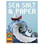 Sea Salt & Paper board game box by Pandasaurus Games featuring origami paper waves and a red-and-white paper boat on a light blue background.