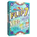 Front box art for Flip 7 Deluxe by The OP Games, featuring bold teal design with numbered and action cards, for ages 8 and up.