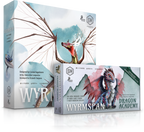 Wyrmspan base game box and Dragon Academy expansion box displayed together, featuring watercolor dragon artwork by Clémentine Campardou.