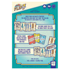 Back of Flip 7 Deluxe box showing game rules summary, number cards, special action cards, and publisher info by The Op Games.
