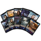 Close-up fan of Dune Imperium game cards including Chani, Duncan Idaho, Liet Kynes, Bene Gesserit Sister, Worm Riders, and Gurney Halleck.