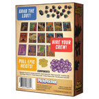 Back of Thief's Market box by PickPocket Games showing card artwork, dice, tokens, and full components list.